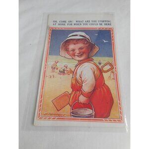 Vintage Postcard Child at beach 1900s unposted Kid vacation comic Humor